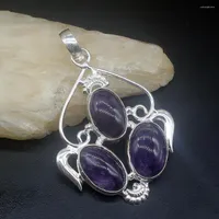 Pendant Necklaces Hermosa Jewelry Natural Unique Purple Charoite Silver Color Charm Necklace For Women Gifts 20234614