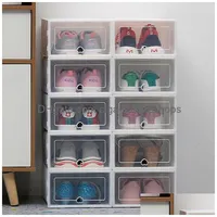 Storage Boxes Bins 6Pc Transparent Thickened Dustproof Shoes Organizer Box Can Be Superimposed Combination Shoe Cabinet Q1130 Drop Ot4Ym
