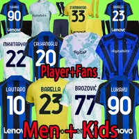 Inter 22 23 Lukaku Soccer Jerseys Player -versie Dzeko Lautaro 2022 2023 Brozovic Calhanoglu Alexis J.Correa Milan voetbal Shirts T Men Kids Kit Uniformen Lange mouw