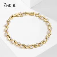 Charm Bracelets ZAKOL Trendy Marquise Cut Cubic Zirconia For Women 3A Quality CZ Leaf Bridal Wedding Party Jewelry Gift BP2252 230223
