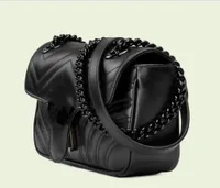 أكياس الأزياء ذات السلسلة السوداء أكياس الأزياء 5A حقيقية حقيقية من الجلود رفرف صليب جسم حقائب اليد سيدة أكياس كروسوديس محافظ على ظهره.