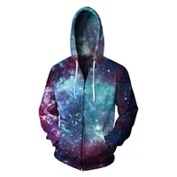 2018 New Starry Sky Hooded Swootshirt Zipper Outerway Galaxy Way 3Dフーディーズ女性男性ジップアップパーカートラックスーツS-3XL255H