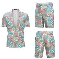 Herenpakken Summer Beach Men Suits/2pc mode bedrukte katoenen korte mouw shorts/bruidstijmiers bruidegom slijtage/mannelijke casual set nieuwste ontwerp