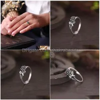Cluster Rings Women Fashion Sterling Sier Vintage 3D Rose Ring Courtship Engagement Party Jewelry Drop Delivery Dhhdd
