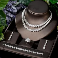Naszyjne kolczyki Zestaw Hibride 2-Warstwowy Księżniczka Biżuteria do kobiet Pełna sześcienna cyrkon Dubai Bridal Collier Femme Luxe N-410