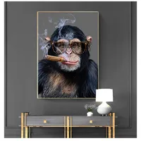 Tuval boyama posterleri ve baskılar sokak sanat hayvan duvar sanat resimleri oturma odası için özet sigara içme maymun ve goril woo