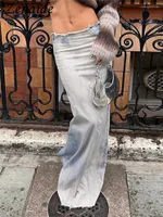 Jupes zenaide basse hauteur gradient rétro maxi jupe bodycon y2k femmes sexy streetwear denim long vintage