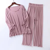 Fábrica feminina de roupas de dormir por atacado verão 2023 Silk Light Modale Pijamas Mulheres Sete Mangas Nine Pontas de Pernas largas Conjunto de roupas para casa