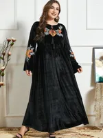 Ropa étnica para mujer maxi terciopelo negro kaftan vestido de invierno longue grande taille femme musulmán árabe abaya 2023 bordados vestidos vesper