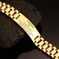 Charm Bracelets Vnox Black Men's Stainless Steel Engrave ID Bracelet Watch Link Design 20cm Length Multicolor Unique Meaningful Husband Gift 230224