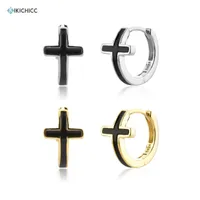 Hoop Earrings & Huggie KIKICHICC 925 Sterling Silver Gold Enamel Cross Huggies Hoops Earring Clips Round Loop Pendiente Rock Puck Jewelry