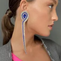 Dangle Earrings Bling Rhinestone Blue Long Tassel Drop Earring For Women Dinner Jewelry Luxury Crystal Geometric Eye