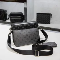 Luxurys tasarımcı çantaları erkek moda omuz crossbody çanta yüksek kaliteli çanta çanta kafes cüzdan para çantası klasik deri 3-pcs lvs louiseities viutonities