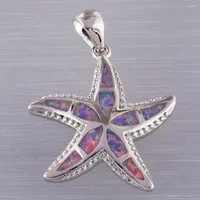 Pendant Necklaces KONGMOON Starfish Lavender Purple Fire Opal Silver Plated Jewelry For Women Necklace