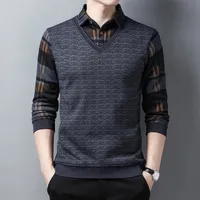 Camisetas para hombres Sweater Winter Fashion Fane -Grished Mudited Men Ropa Fake Two Piece Sweaters Warm Knitwear My740 230224