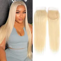 Brazilian Body Wave Transparent Lace Closure Human Hair 4X4 5x5 6x6 7x7 100% 613 Blonde Hair Straight Bleached Knots Pre Plucked Free Part Lace Closure Piece Greatremy