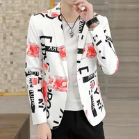 Men's Suits Spring Hair Stylist Young Personality Printed Small Suit Men Slim Night Club Broken Plus-size Coat