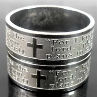 50pcs wytrawianie Panie modlitwę za i znam plany Jeremiasza 2911 English Bible Cross Stal nierdzewne pierścienie całe biżuterię mody Lot324b