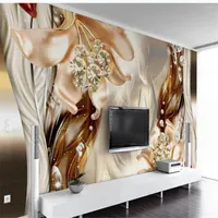 Fonds d'écran personnalisés 3D Stereoscopic Wallpaper Fantasy Bijoux en trois dimensions Bands de fleurs Mur