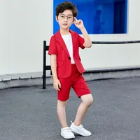 Pojkar 3 stycke Set Suit Model 2022 Summer New Children's Short-Sleeved Coat Shirt Short Handsome Baby Casual Small Suit Perform1800