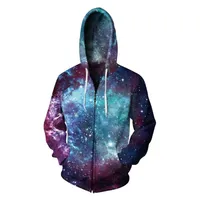 2018 New Starry Sky Hooded Sweatshirt Zipper Outerway Galaxy Way 3Dフーディーズ女性男性ジップアップパーカートラックスーツS-3XL230A