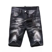 Summer Men Holes Denim Shorts Fashion Mens Cainted Denim Jeans Slim Straight Cylist Jeans Trend Shorts Black Black 8271324V