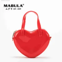 Totes MABULA Waterproof Jelly PVC Tote Bag Stylish Heart Shape Women Top Handle Handbags Unique Candy Color Crossbody Bag With Chain 0224/23