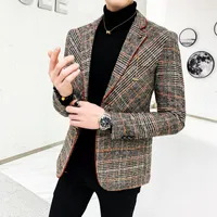 Herenpakken 2023 Grid Brand Kleding Men Spring Casual Business Suit/mannelijk hoogwaardige katoen slank fit Blazers Jackets/Man Plaid Coats S-4XL