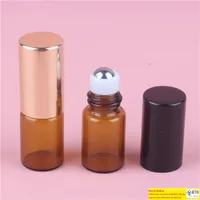 Whole 1000pcs Lot 1ml 2ml 3ml 5ml Essential Oil Amber Glass Sample Bottle Vial With Black Screw Cap And Plug For