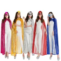 Accesorios de disfraces Adulto Maxi Long Paillette Cosplay Cape Halloween Christmas Glitter Sequins Cloak transparente Carnivals Disfraz
