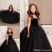 Little Black Kids Toddler Girls Pageant Jurken Arabische Dubai Sweety Princess Ball Gown Tule Formele slijtage Troogs Flower Girl Dress S209P
