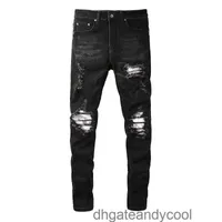 Джинсовые джинсы -дизайнерские брюки Man 2023 Лето Новый Broken Patch Fashion High Street SLP Slim Fit Jeans Male RMRM