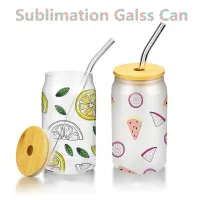 DHL 16 OZ Sublimation Glass Beer Mugs with Bamboo Lid Straw Tumblers DIY FROSTER CAN CAN CAPS CAPT COKATION COPER COFFE CHOPERS US WAREHOUE