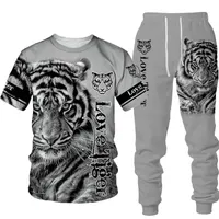 Men's Tracksuits Animal 3D Tiger Tops Tops Pants Matching Sets Men T-shirts Sportwear Tracksuit Spring e Summer Clothing 230224