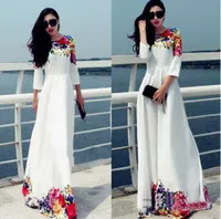 2023 Long Women Party Dresses White Floral Print Maxi Boho Beach Dress Press Plus Size Robe Vestido Longo Ropa Mujer