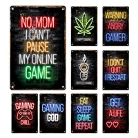 Gaming Room Tin Sign Metal Poster Wall Art Video Game Playroom Decor Picture Gamer Boy Neon Lichten Letter Plaat 30x20cm W03
