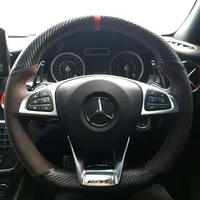 3D Carbon Fiber & Black Suede Leather Steering Wheel on Wrap Cover For Mercedes Benz S-Class S500 2016 A-Class AMG A45 16-193628