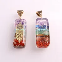Colliers pendants s 2pcs / lots 7chakra symbole d'énergie orgonite corde collier cristal semi-précieuse en pierre de gravel méditation guérison
