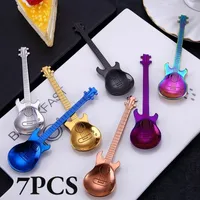 Coffee Scoops 7PCS SET Stainless Steel Guitar Teaspoon Spoon Creative Christmas Gift Fashion Bar Tableware for watermelon dessert u230224