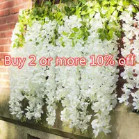 Faux Floral Greenery 12PCs Wisteria Artificial Flowers Hanging Garland Vine Rattan Fake Flower String Silk Flowers for Home Garden Wedding Decoration Y2302