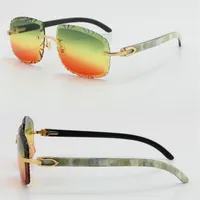 Rimless Diamond Cut Corced Lens Metal Genuine Sunglases White Inside Buffalo Horn Sun Glasses UV400 Len Fashion C Decoratio177G