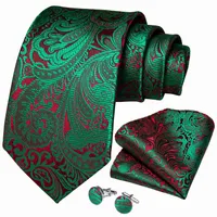 Шея галстуки 100 шелк жаккардовый тканый зеленый красный цветочный мужчина.
