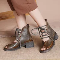Sandals Johnature 2023 Summer Women Shoes Platform Genuina in pelle Lace-up Retro Cucile fatte fatte a mano donne concise fatte a mano