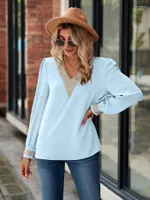 Women's Blouses Solid For Women Fashion 2023 V Nek Lange mouw losse casual tops Dames Elegant kantoorwerk Oversize Chiffon -shirts