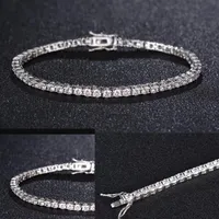 Zircon 4mm Men Tennis bracelet Solid 925 Sterling Silver tennis chains Mens Hip-hop Tide Bracelets 7 5 inch silver Jewelry Gifts332F