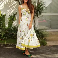 لباس النساء المصمم الأسترالي بلا أكمام جمع الخصر الأزهار المطبوعة فستان طويل
