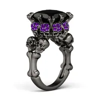 Victoria Wieck Brand New Punk Fashion Jewelry 10KT Black Gold Filled Princess Cut Amethyst CZ Diamond Women Wedding Skull Band Ring Gif257k
