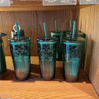 Starbucks kupalar 18oz/550ml koyu yeşil tanrıça tarzı cam saman saman fincan büyük kapasiteli yüksek görünüm seviyesi hediye fincan buz kahve fincanı