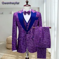 Men&#039;s Suits Gwenhwyfar Blue Peaked Lapel Men&#39;s Suit For Wedding Party Wear Custom Made Single Breasted Blazers Vest Pants 3 Pcs Groom