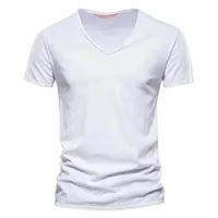 100％Katoen Men TシャツVネックファッションデザインスリムフィットソイルドTシャツMannelijke Tees Korte Mouw T-Shirt Men192a